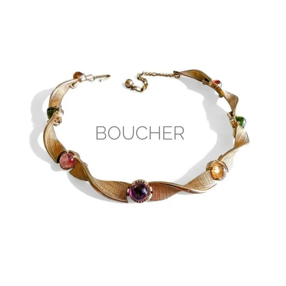 Vintage Boucher Ribbon Link Choker Multi-Colored Art Glass Cabochons